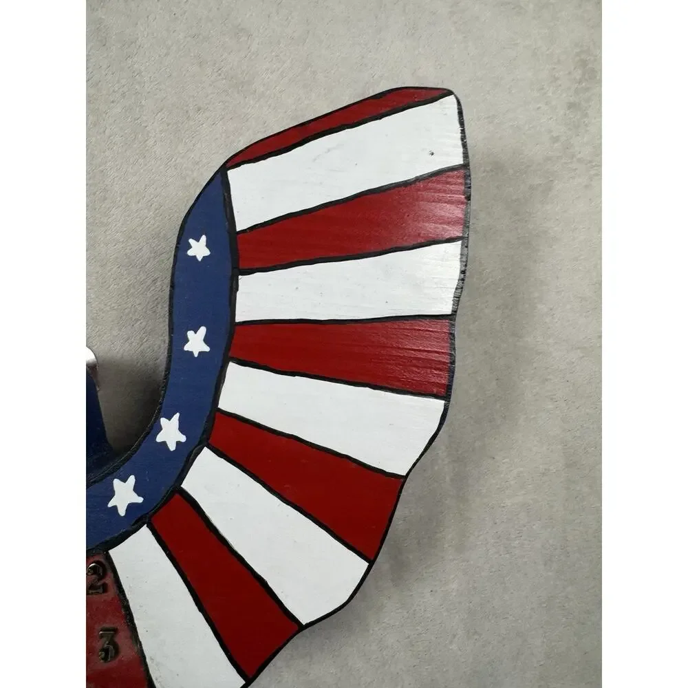 Giftco USA Wooden Patriotic Bald Eagle Quartz Wall Clock Hand Painted Americana